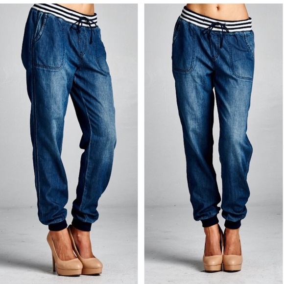 Drawstring denim pants - Picture 2 of 3